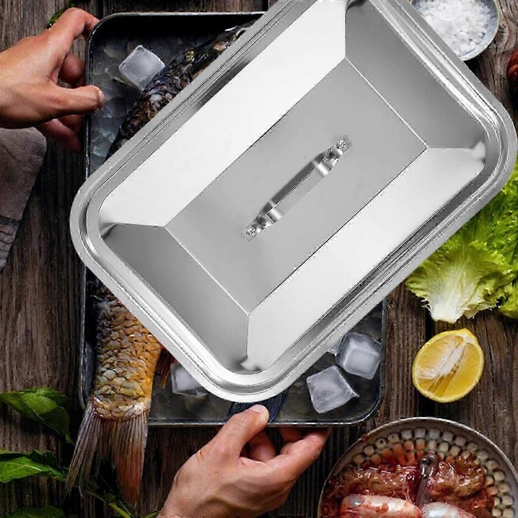 2026 Best!! Rectangle Tray Covers Stainless Steel Baking Pan Cover For Home Gatherings Picnics Outdoor BBQ Silver 34.50X24.50X5.00CM Freshness Mainten