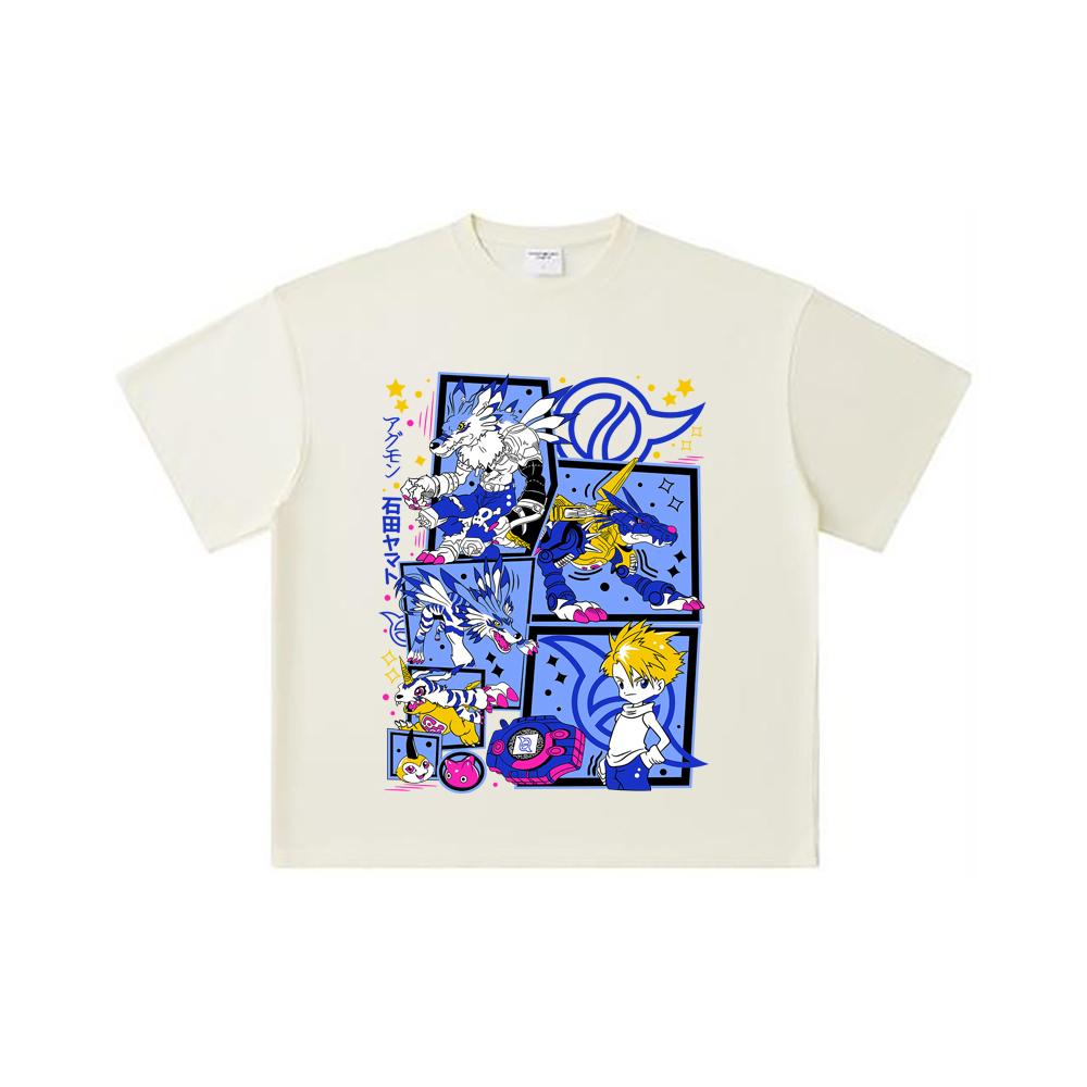 260 GSM Double Yarn 32 Count 100% Cotton Digimon V2 Garurumon Print Unisex Heavy Cotton T Shirt