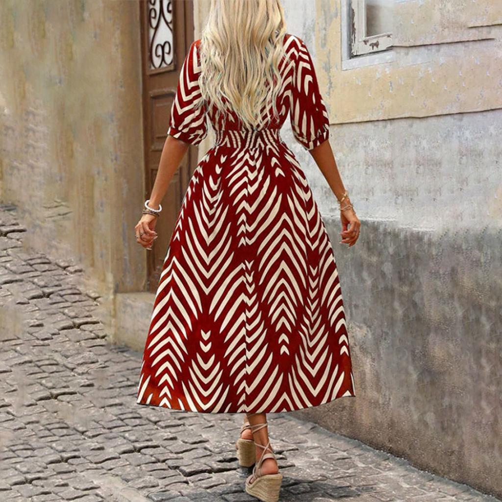 Damen Sommer Locker Halbarm V-Ausschnitt Bluse Mit Lockerer Und Enger Taille Lässiges Kleid