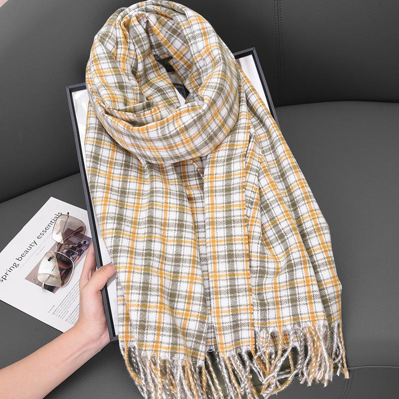2025 New Scarf Women's High-end Imitation Cashmere Color Plaid Autumn and Winter Warm Plaid Shawl