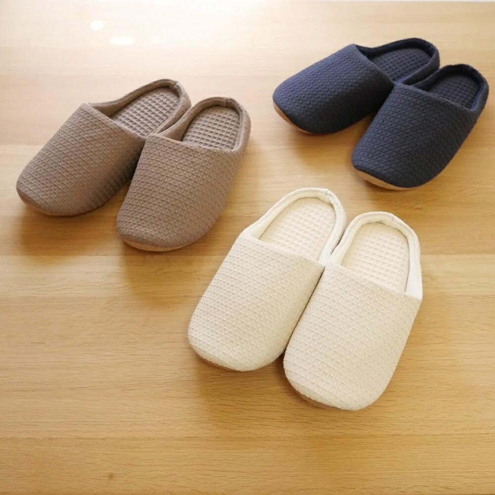 

[Free shipping 3-pair set] Slippers Waffle Charles L Men s Men s 1 color each 1 color each (white, brown, navy) Relaxed Plain Simple Asian