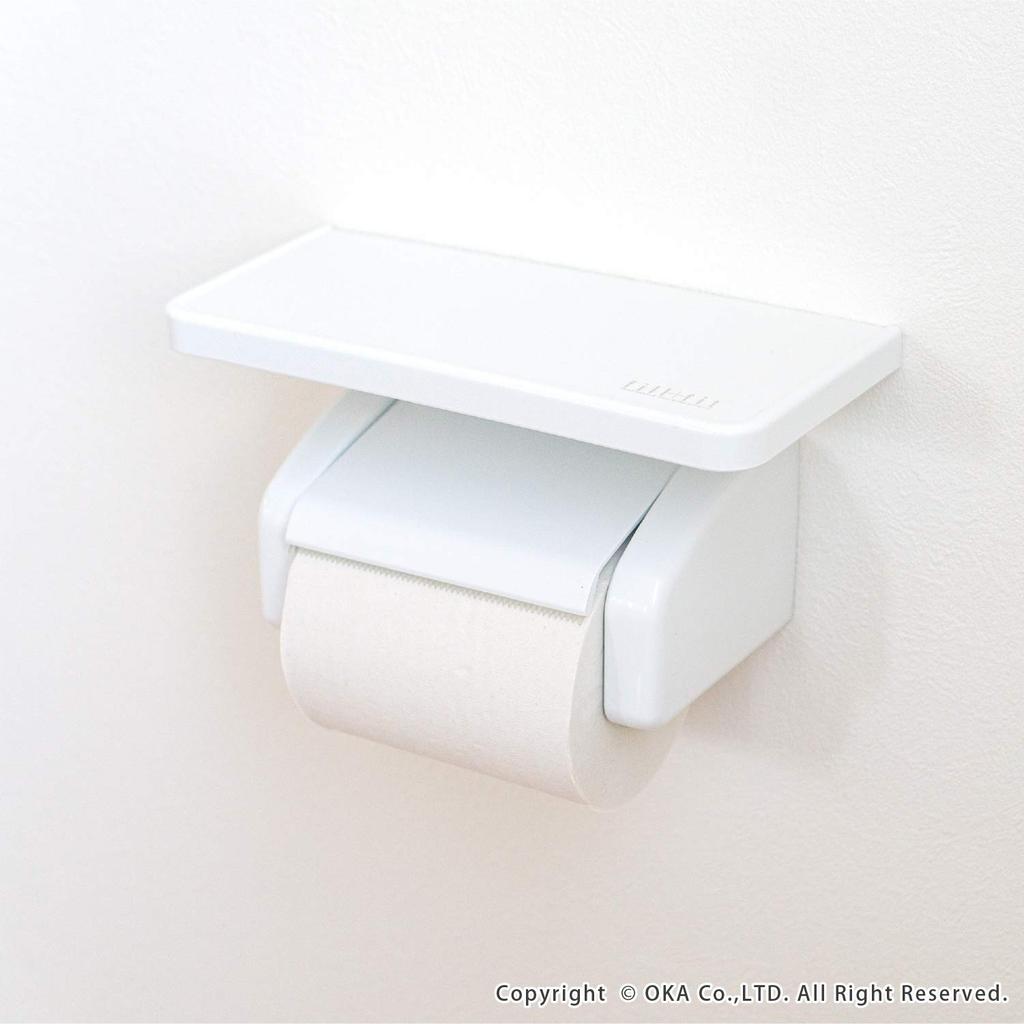OKA Fill+fit One-Touch Toilet Paper Holder with Shelf, White (Home Convenience Plan Paper Holder)