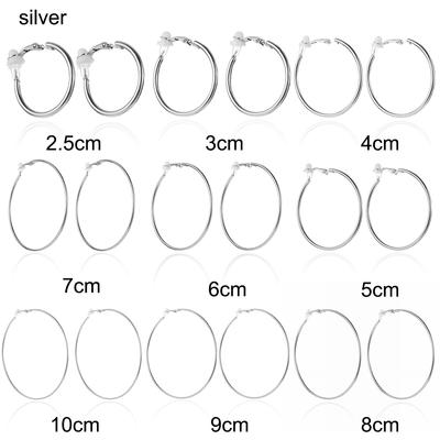 Female Girl Gold Silver Black Women Fashion Big Circle Earrings Hoops Without Piercing Clip On Ear