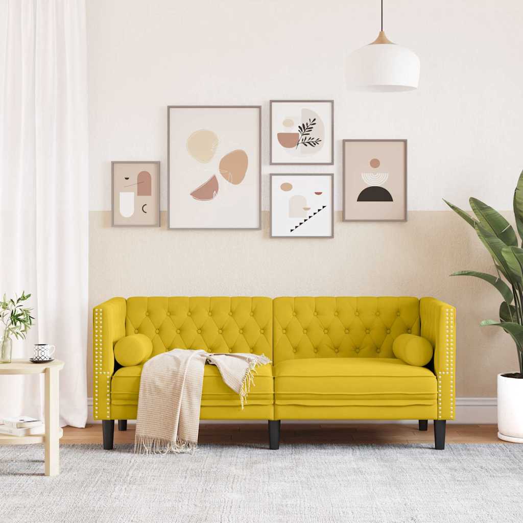 Chesterfield Sofa with Neck Pillows 2 Seater Yellow Velvet