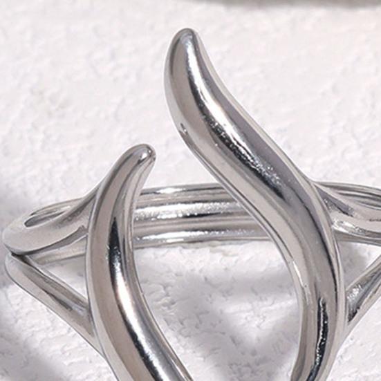 Middle Finger Ring Opening Adjustable Fit Women Ring Stainless Steel Texture Curved Geometric Shape Finger Band Jewelry Gift