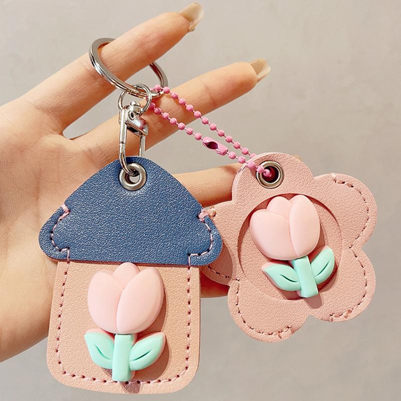 2PCS/Set Keyrings Convenient 3D Tulip Design Accessories Keychain Cute Access Card Holder Multi-Functional Multicolor