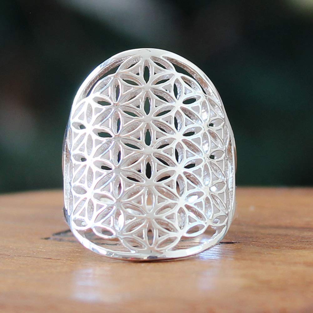 [World Accessories Carmelo] Flower of Life, Divine Geometry, Flower of Life, Sterling Silver 925 Ring (11)