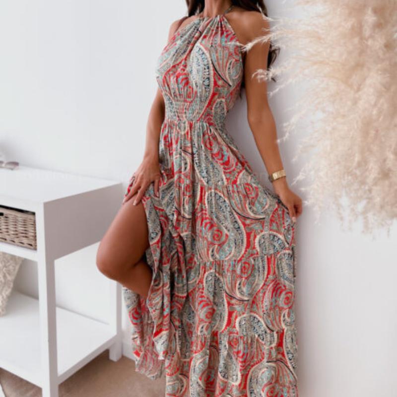 BITCED Abito Lungo Floreale Sexy Senza Schiena da Donna Stile Boho
