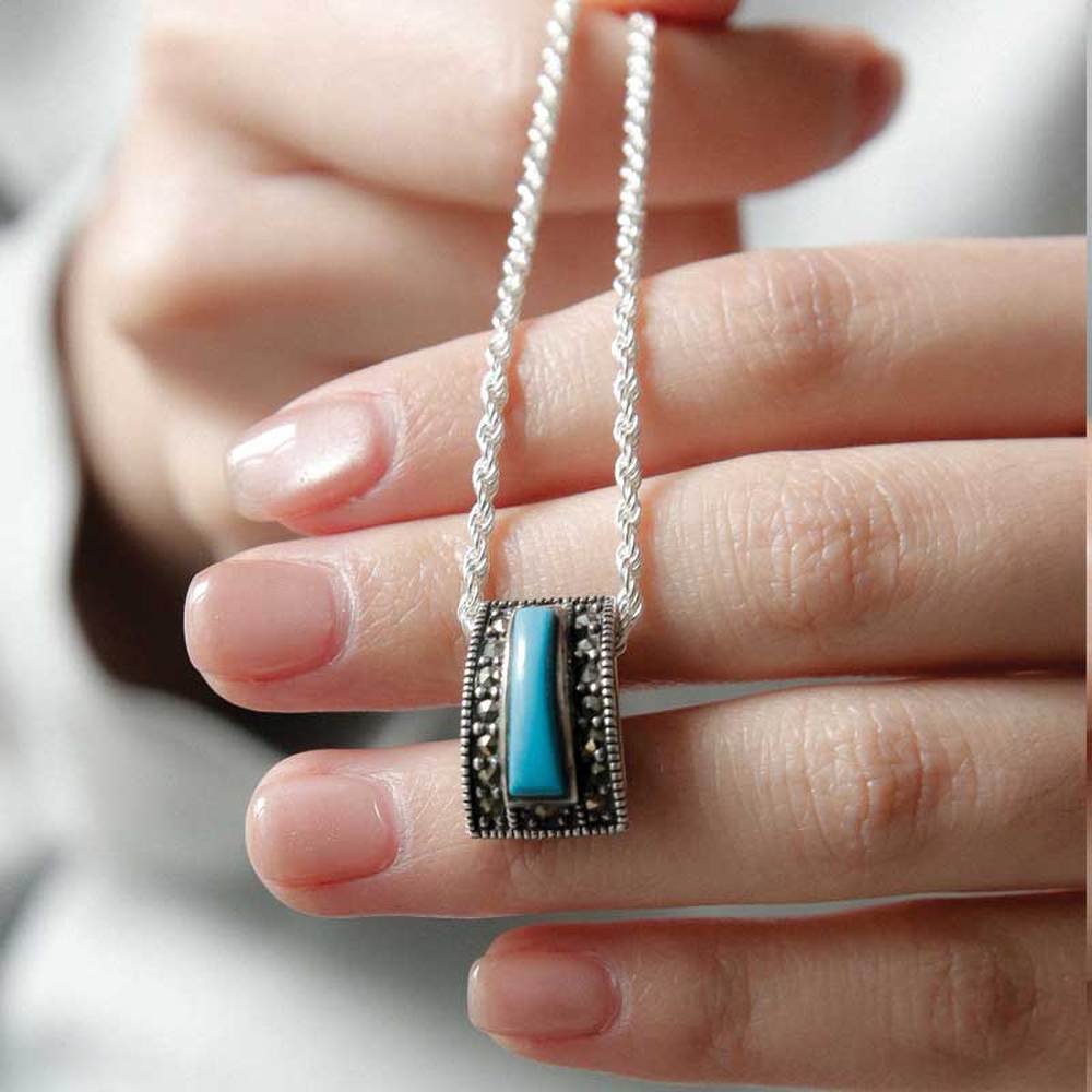 Bydaisy Turquoise Volume Pendant Gemstone Silver Necklace Bn0556