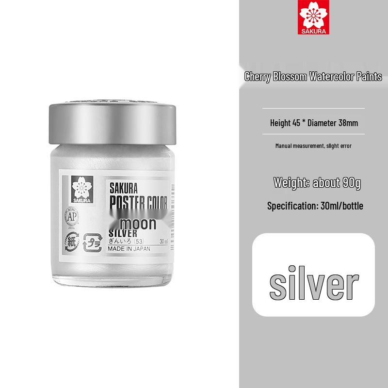 

Japan Sakura Cherry Blossom Gold & Silver Gouache Paint, 30ML Glass Bottle 30ML/Bottle срібний