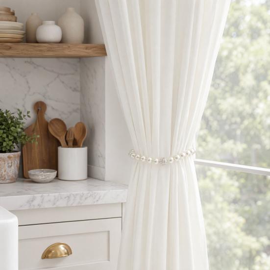 Magnetic Curtain Tiebacks with Pearls & Rhinestones, No Drill Window Curtain Holders, Elegant Luxury Curtain Tie Backs for Living Room, Bedroom