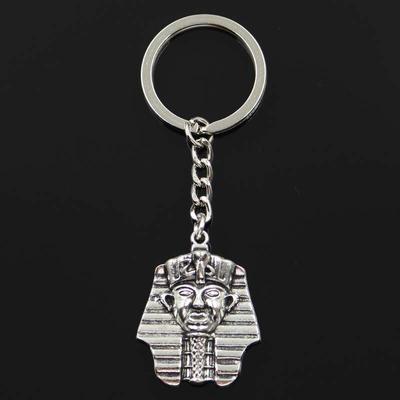 Fashion Egyptian King Tut Tutankhamen 36x28mm Pendant 30mm Key Chain Bronze Silver Color Men Car Gift Keychain