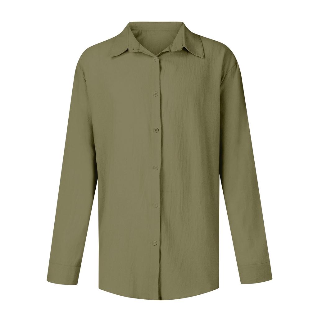 Four Seasons Long Sleeve V-neck Loose Shirt Spring Button Solid Color Cotton Hemp Seaside Cardigan Shirt Men