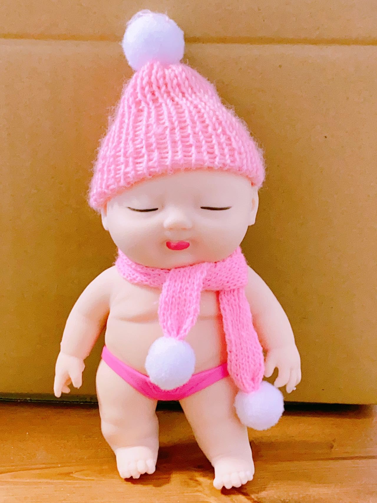 Ugly Babies Chibi Hat Scarf 14cm Pink Baby Squeeze Toy Cute Ugly Babies Toy Stress Relief Doll Toy Kids Goods Mind Release Squeezable Gift for Kids