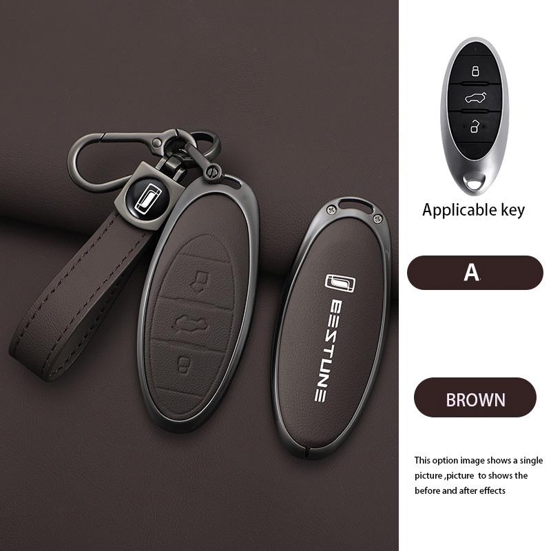 

Leather Car Key Fob Cover Case Protector Holder Shell for 2021 FAW Bestune T77 T77pro New B70 T55 T33 T99 Keychain Accessories