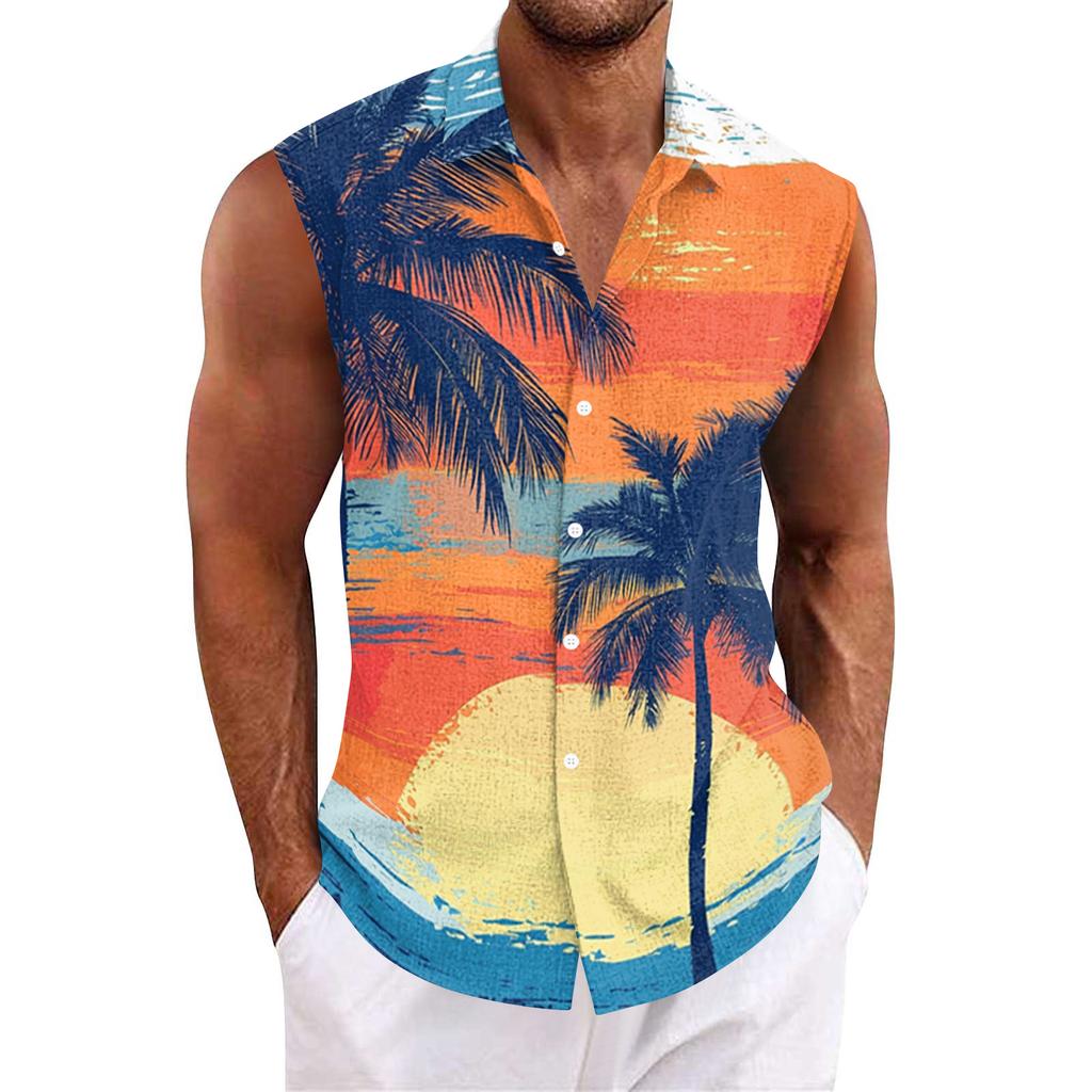 Men's Hawaiian Lapel Button-down Shirt T-shirt Top