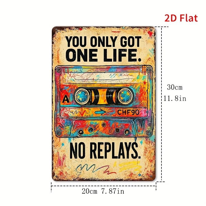 D Retro You Only Live Once Metal Wall Sign  Vintage Cassette and Vinyl Record Design 20x30cm（7.8x11.8inch）