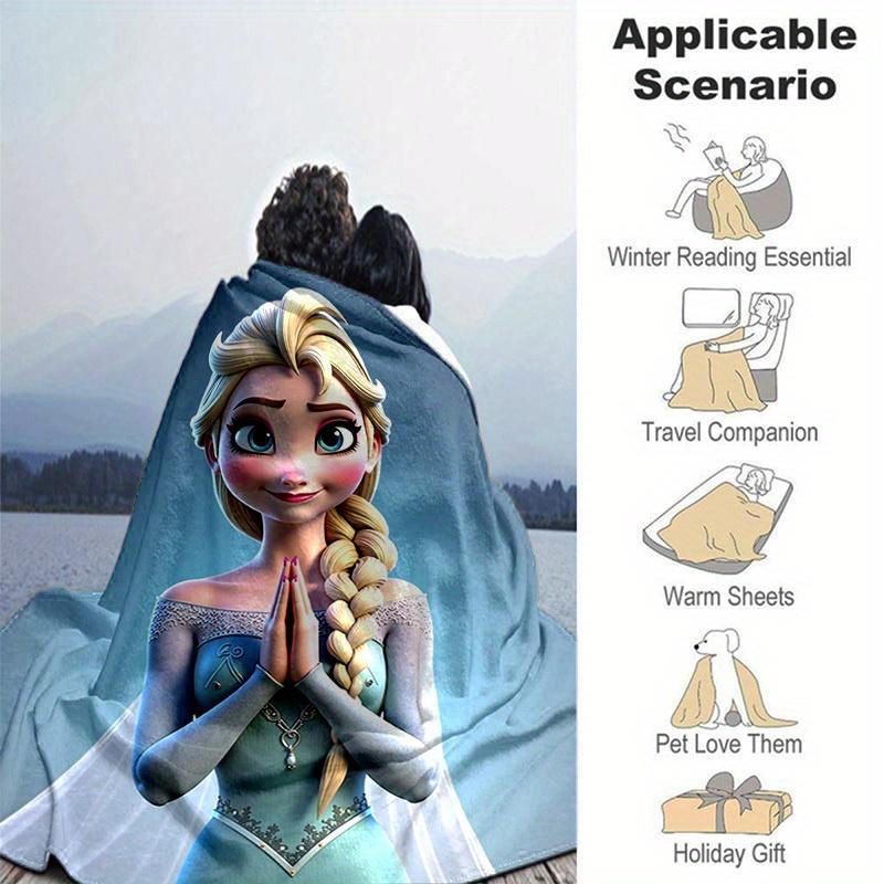 1 szt. Kreskówkowy Koc Elsy, Uniwersalny Sezonowo, Dekoracja Domu, Kocyki, Urocza Pościel z Księżniczką Frozen, Miękki Koc Flanelowy, Ver