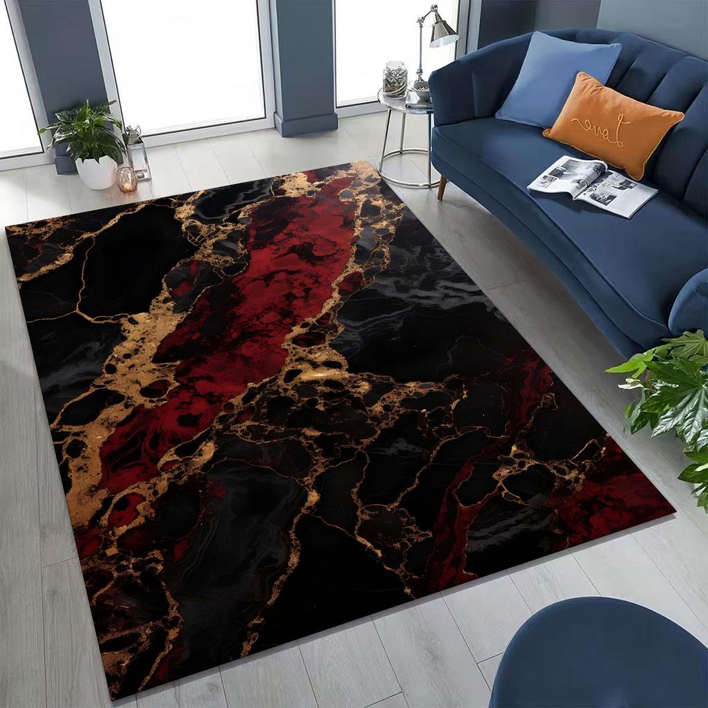 2026 Luxurious Marble Black Green Gold Colorful Stone Texture Rug for Bedroom Living Room Sofa Home Doormat Decor,Non-slip Mat