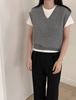 White V-Neck Twisted Knit Sleeveless Pullover Vest for Women - Early Autumn Layering Sweater, Lazy Style