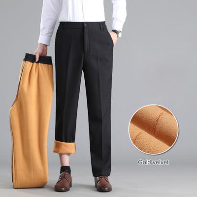 Men Thickened Dress Pants Fleece Lined Formal Pants Straight Leg Warm Suit Trousers for Work Golf Business Dating Party