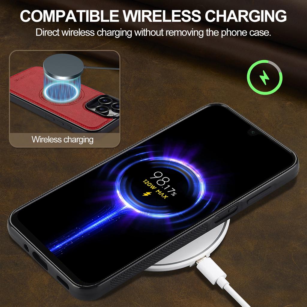 LC.IMEEKE For iPhone 16 Pro Max Magnetic Case Compatible with MagSafe Leather+TPU Back Cover