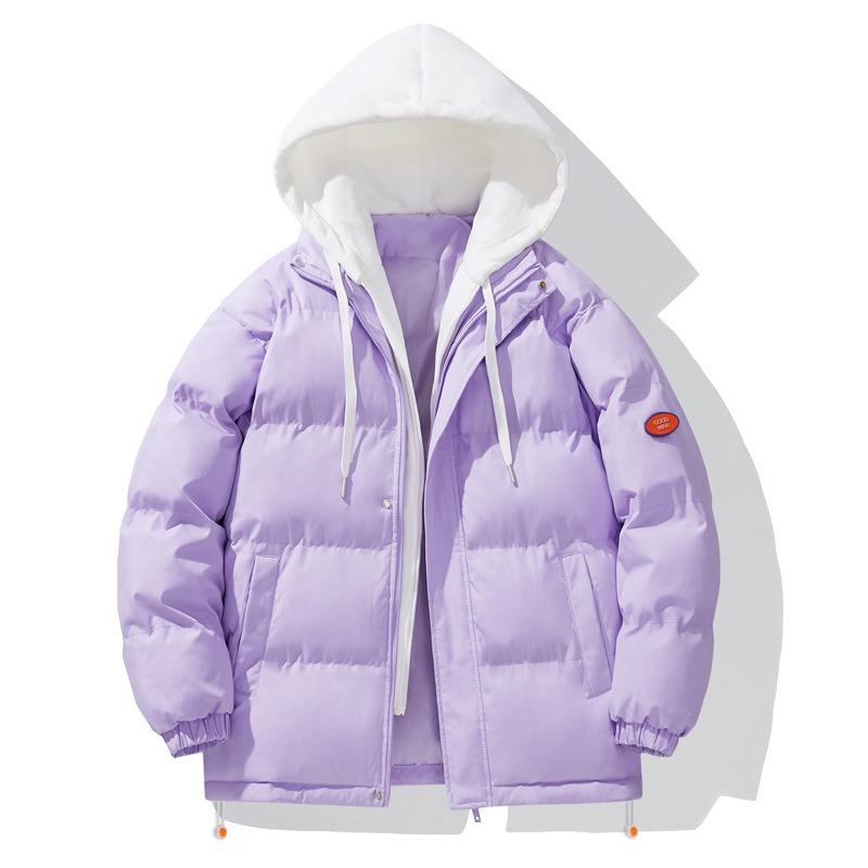 New trendy brand hooded jacket loose large size cotton-padded jacket thickened fake two-piece cotton-padded jacket