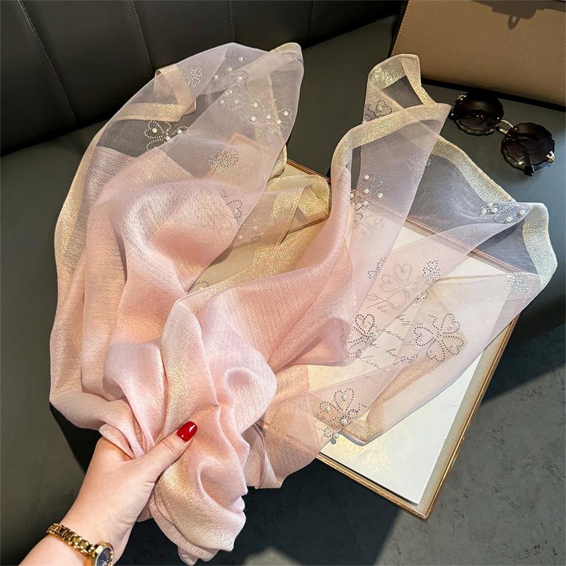 Luksuriøst skinnende blondeskjerf Silke Dame Hijab Myke ullsjal og omslag Stor blomst Tynne skjerf Foulard Kvinne Bufanda Ny