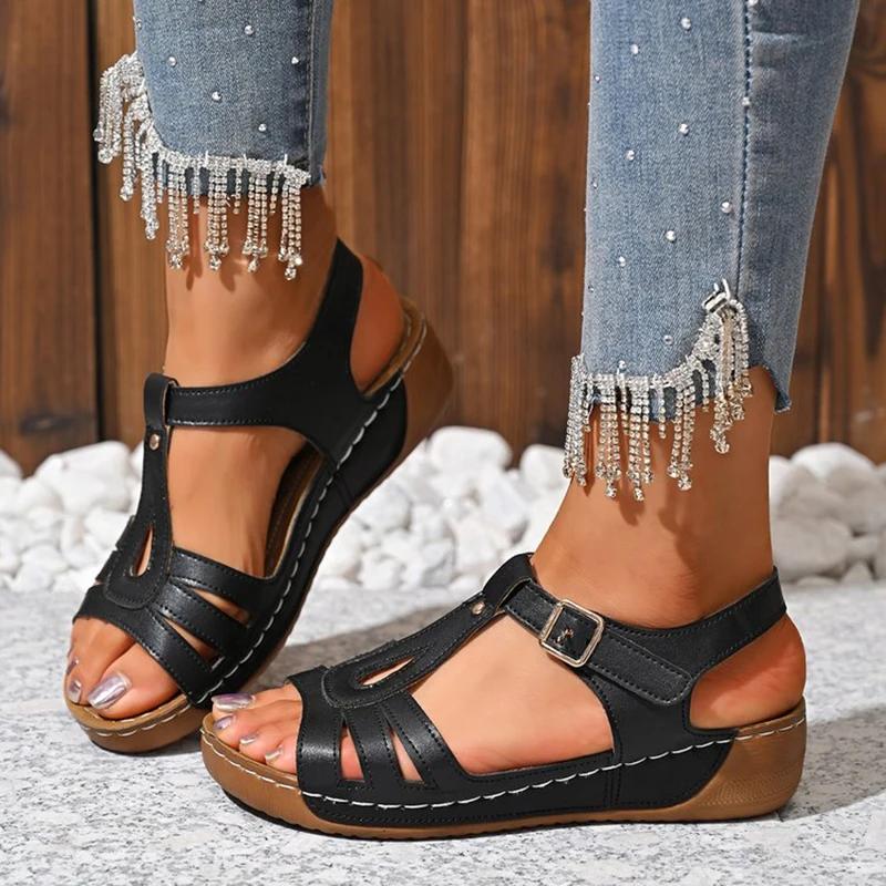 Fashion Women's Summer Fashion Wedge Sandals Lightweight Buckle Strap Platform Gladiator Sandals Woman Comfort Non Slip Beach Sandalias