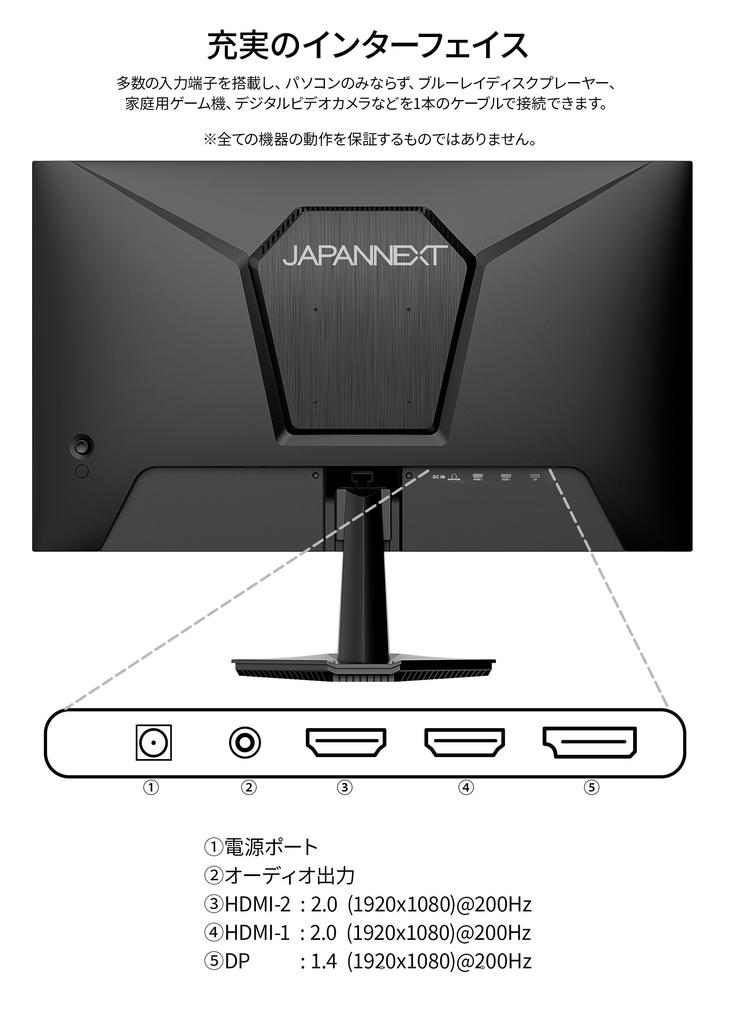 JAPANNEXT FAST IPS Panel Gaming Monitor Full HD 23.8-inch JN-IPS238G200F2, 200Hz/1ms (GTGOD/MPRT) Support, (1920x1080) Resolution, HDMI, DP, HDR,