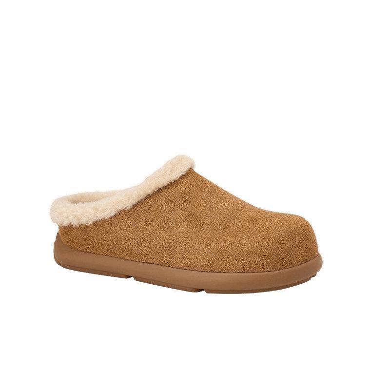 Small potato fluffy slippers women's winter new one-pedal leather thick-soled plush thermal cotton shoes