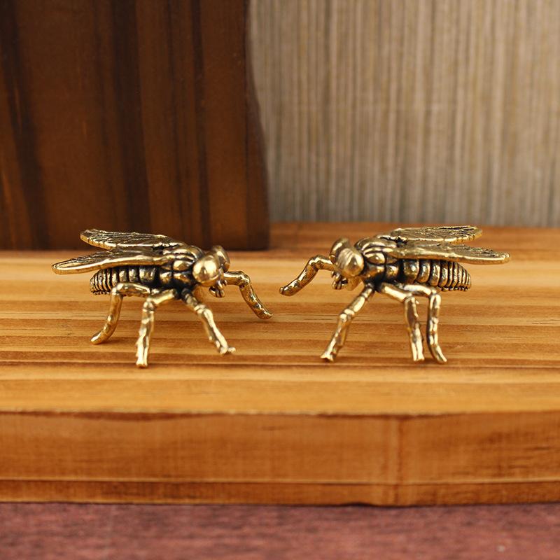 1Pcs Tea Pet Insects Animal Figurine Home Desktop Decoration Retro Brass Fly Insect Ornament Miniature Statue Vintage Craft