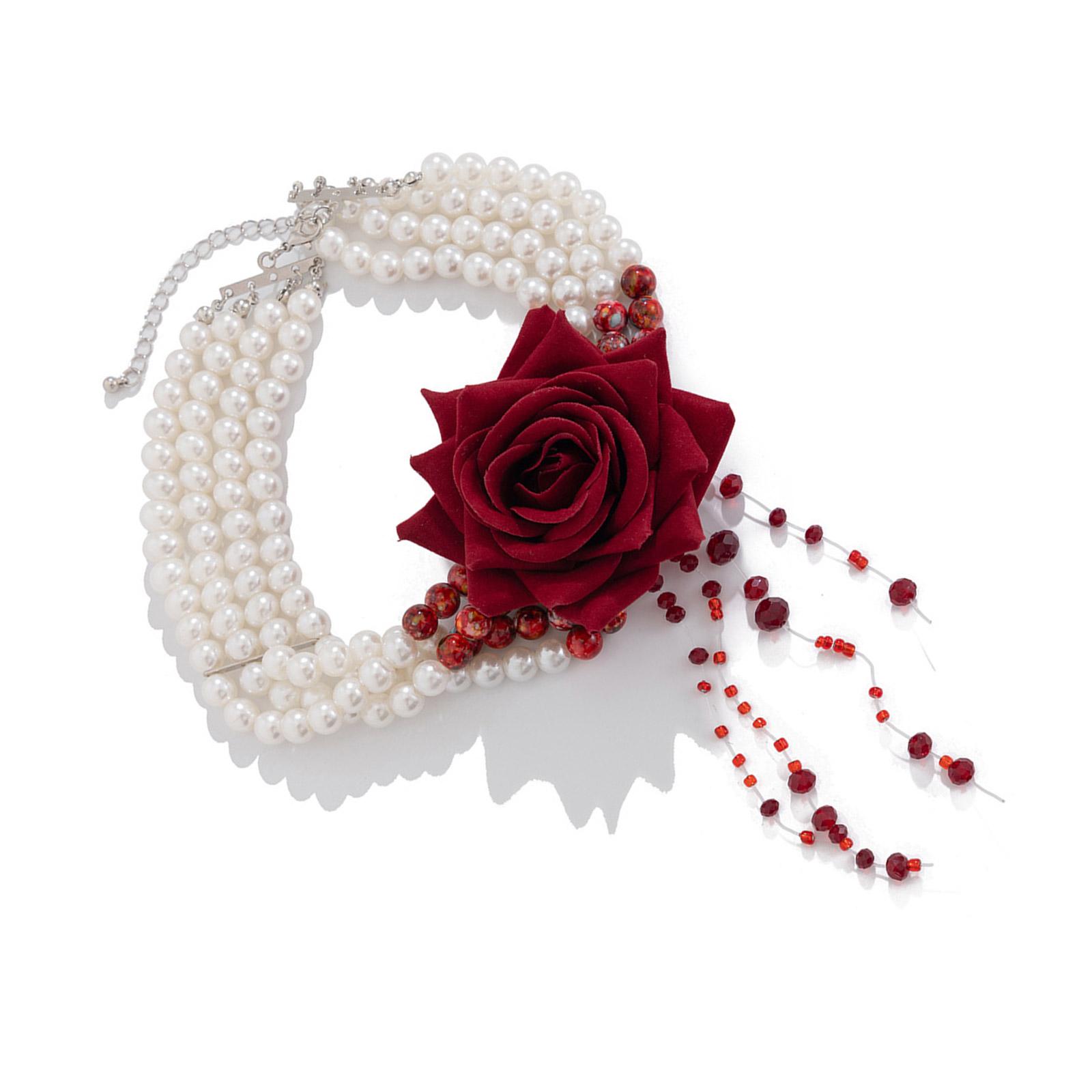 

Rose Pendant Bracelet Tassels Neckpiece Fashion Jewelry Beaded Necklace Unique Necklace Statement Necklace for Party
