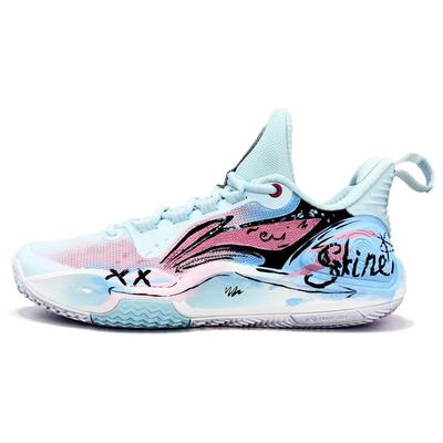 Li Ning Speed 9 Graffiti Amerikanischer Stil Stoff Abriebfest Leicht Niedrig geschnitten Basketballschuhe Unisex Rosa Blau ABPT001-6()