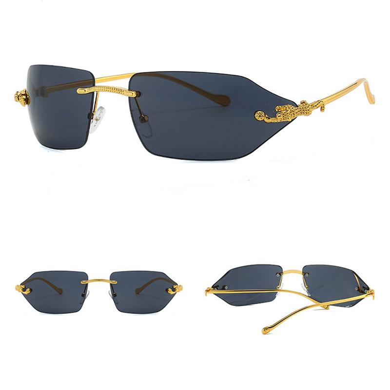 Brand Designer Luxury Rimless Curved Rectangle Sunglasses Women For Men Vintage Punk Sun Glasses Popular Gold Leopard Shades