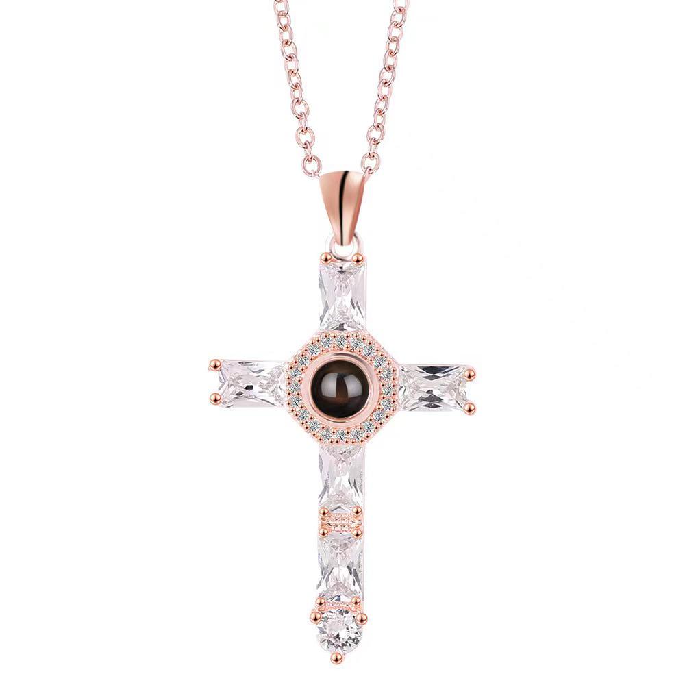 Multilingual Projection Necklace: Customizable Titanium Steel, Non-Fading, with Color Photo Engravings