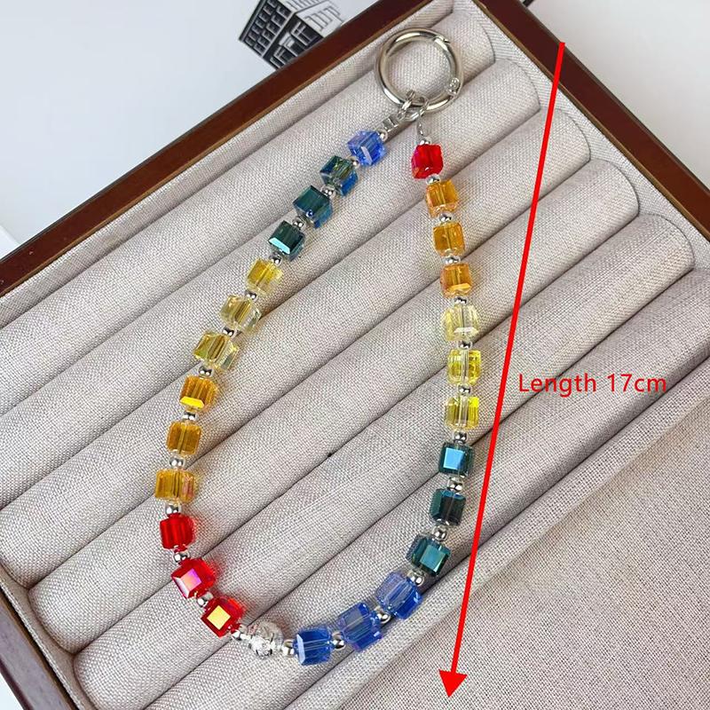 Colorful Bead Phone Chain Pendant For Iphone For Samsung Huawei Xiaomi Cellphone Strap Rope Bag Decoration Key Rings