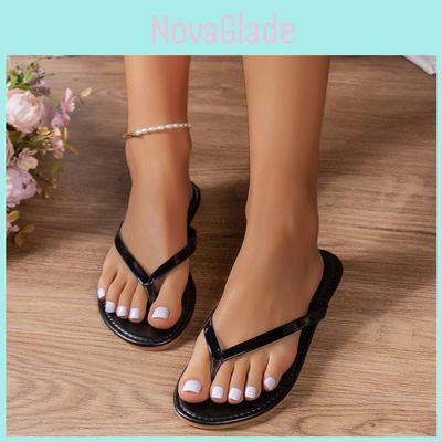 2024 New Women's Flip Flops Pure Color Striped Low Heel One-step Slip-on Sandals Casual Breathable Lightweight