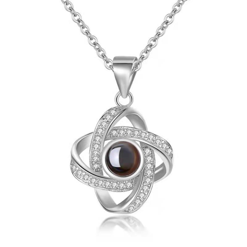 Four-Leaf Clover Projection Pendant Necklace: Custom Nano-engraving with 100 Languages I Love You and Photo.