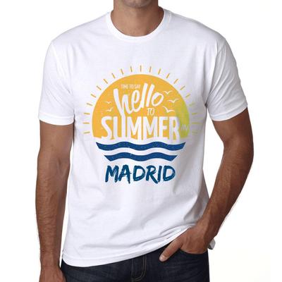 Ανδρικό Vintage T-shirt Γραφικό T-shirt Ώρα να Πείτε Γεια στο Καλοκαίρι στη Μαδρίτη Λευκό