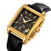 SKMEI Quadratische Uhr Schwarzes Lederarmband Stilvolle Armbanduhr Chronograph Wasserdicht Marke Analog Business Casual Uhr Luxus Geschenk Gold Schwarz Uhr für
