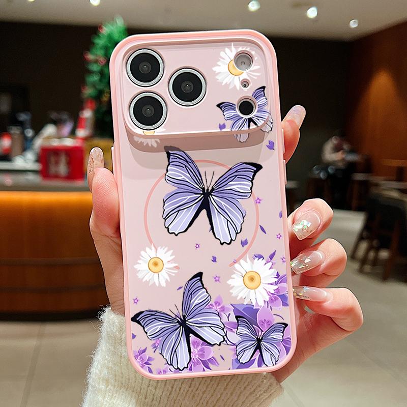 Butterfly Flowers Pattern Case For iPhone 17 Pro Max Magnetic For Magsafe Hybrid Slim Matte Cover For iPhone 16 15 14 13 Pro Max