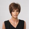 ESIN synthetische Perücken, natürliches kurzes braunes Haar, natürlicher täglicher Gebrauch, Perücke mit Pony, gewellt, Damenperücken für weiße und schwarze Frauen
