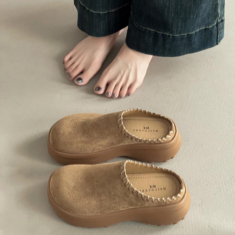 Simple and comfortable retro thick-soled bag head drag women 2025 autumn new fashion casual shoes bag head slippers