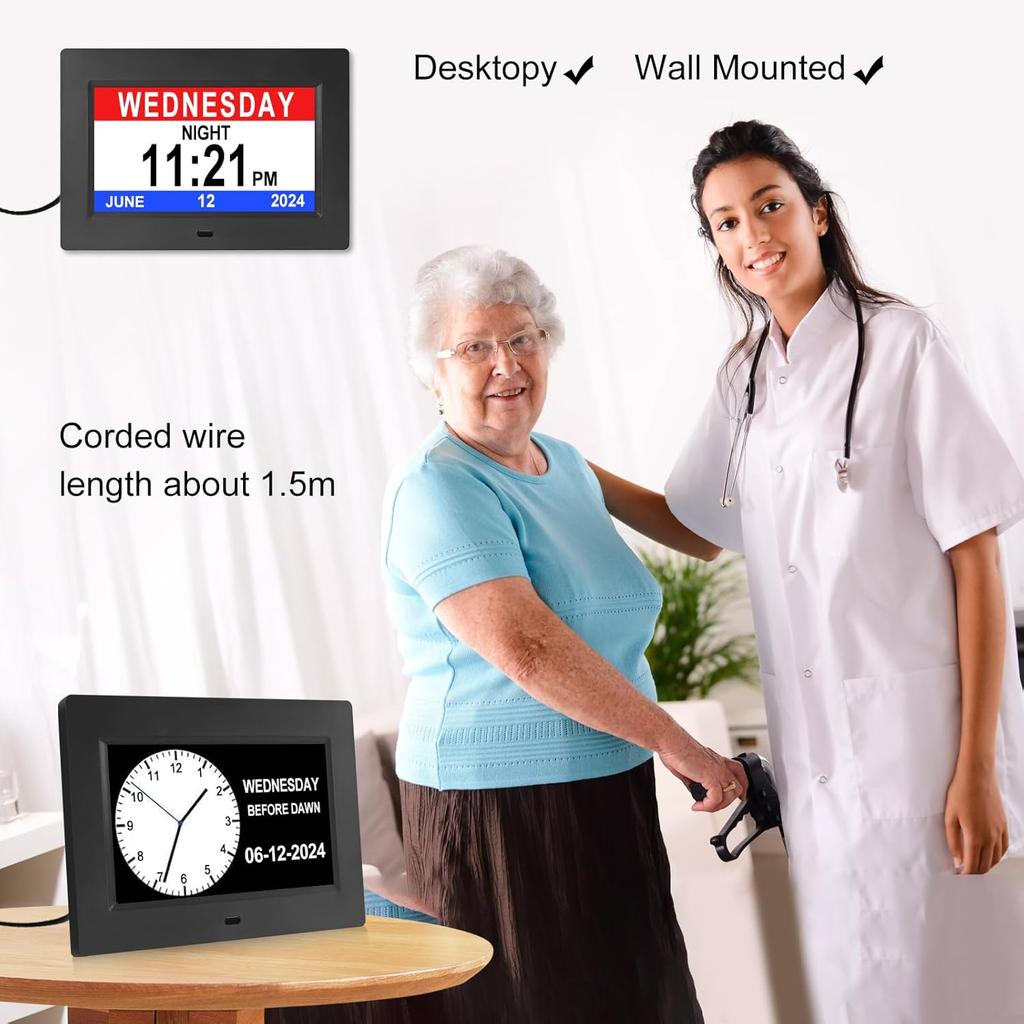 Large Wall Clock Dementia Clock for Seniors 4-Colors Large Display Digital Alarm Clock 7 Inch Digital Wall Clock with Day and Date for Elderly,Custom