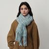 Homemade glacier blue with wool tassel solid color knitted scarf women's winter warm atmosphere soft shawl scarf