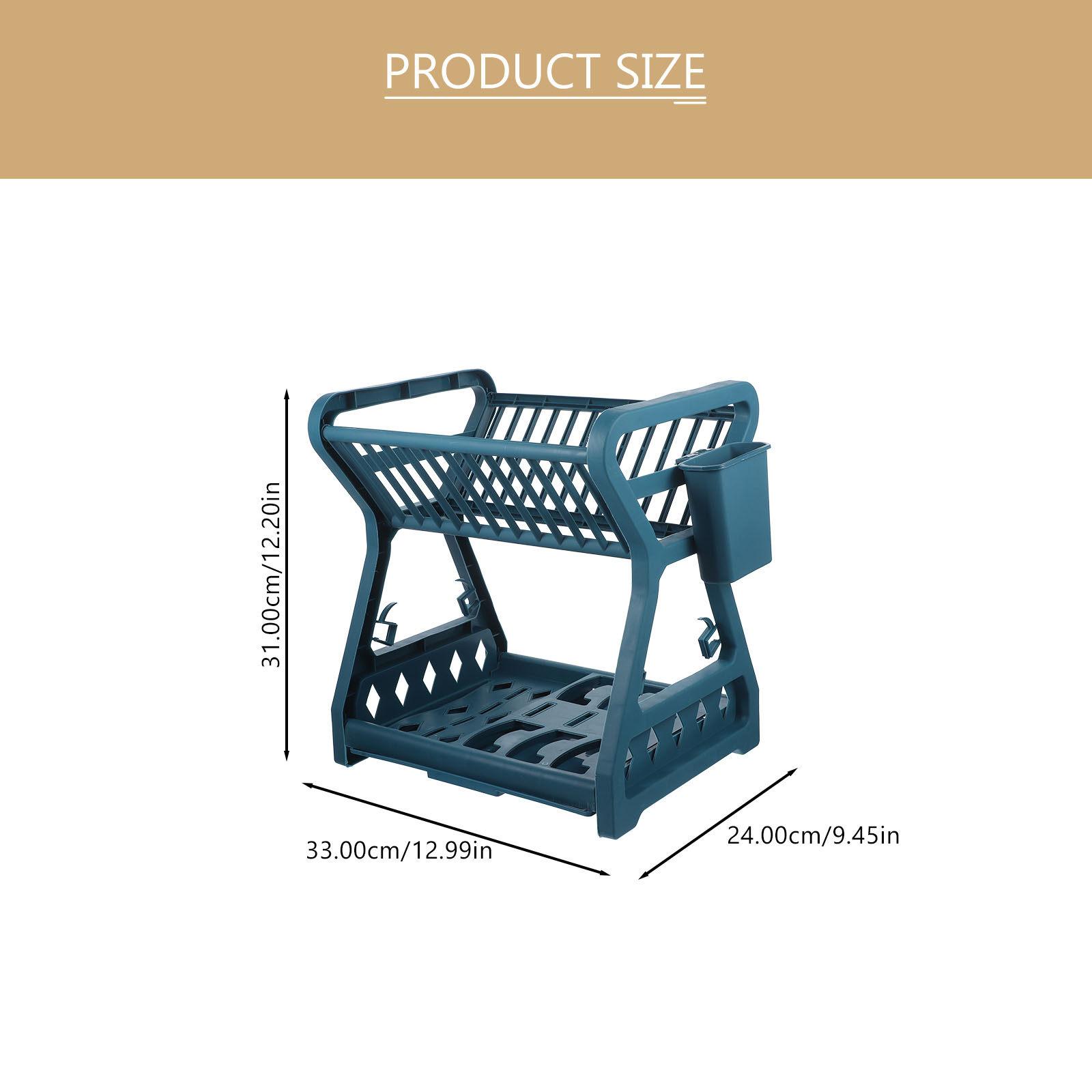 

2-Tier Kitchen Dish Drying Rack Heavy Duty Thick Plastic Dish Drain Rack for Countertop Cup Holder Utensil Storage Shelf зелёный