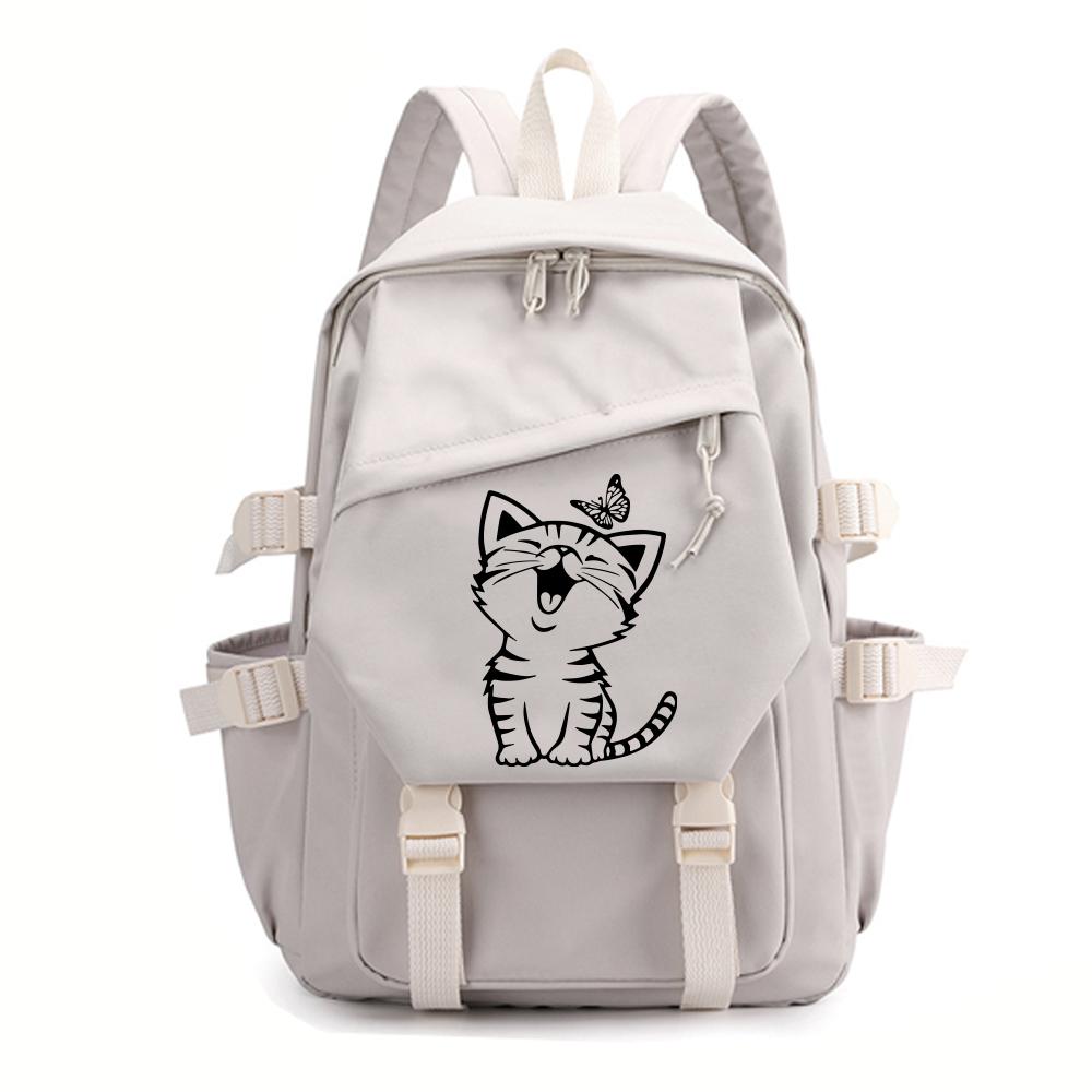 

Милый рюкзак с принтом кота и бабочки для женщин, девочек, подростков, школьная сумка, сумки для ноутбука, модный уличный рюкзак 15.6 inch белый