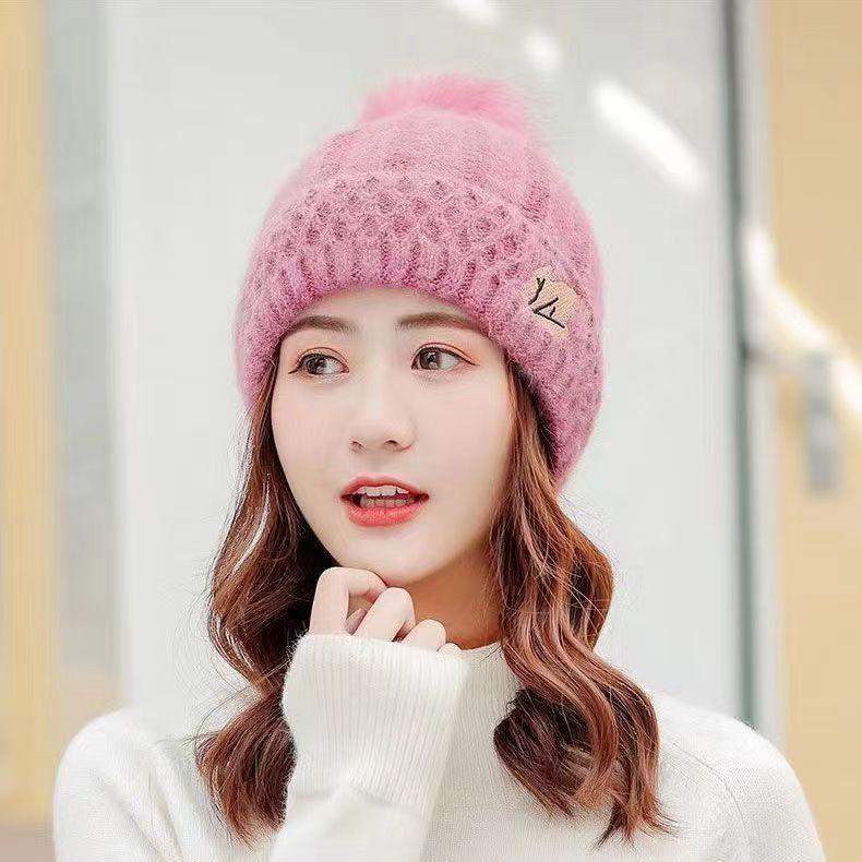 

2024 новая женская осенне-зимняя универсальная корейская версия модной утолщенной шерстяной шапки, флисовой теплой вязаной шапки-пуловера One Size Elastic Fleece Thickened (56-58cm)