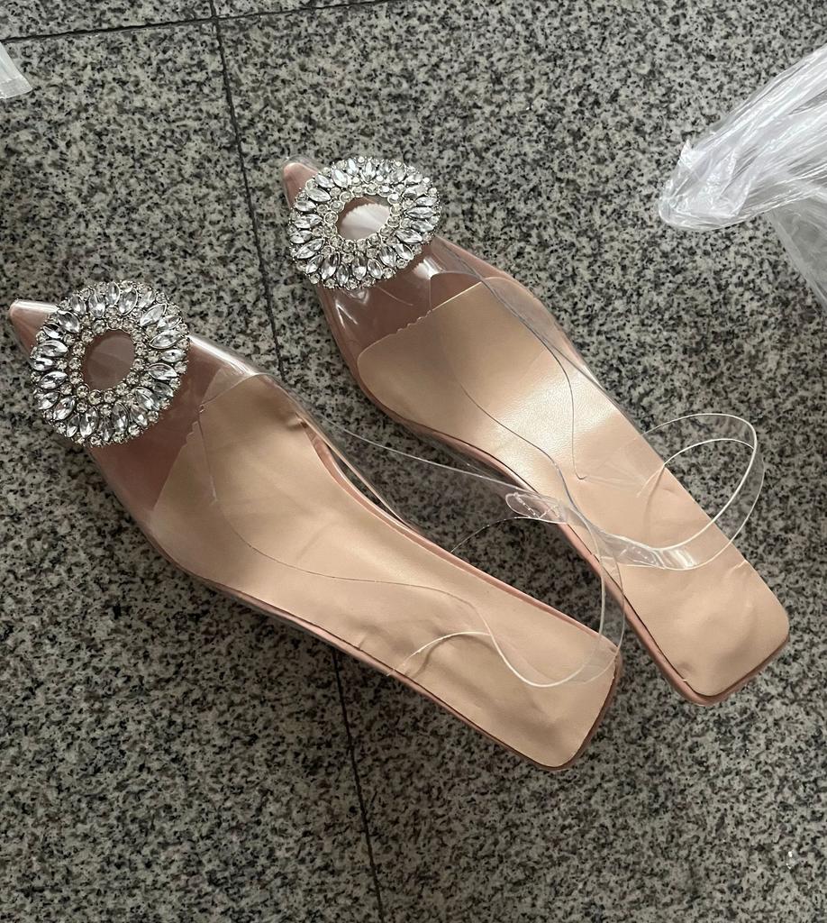 Comemore Luxury Rhinestone Pumps Transparent Heels PVC Women's Shoes 2025 Pointed Stiletto High Heesl Ladies Party Wedding Shoe